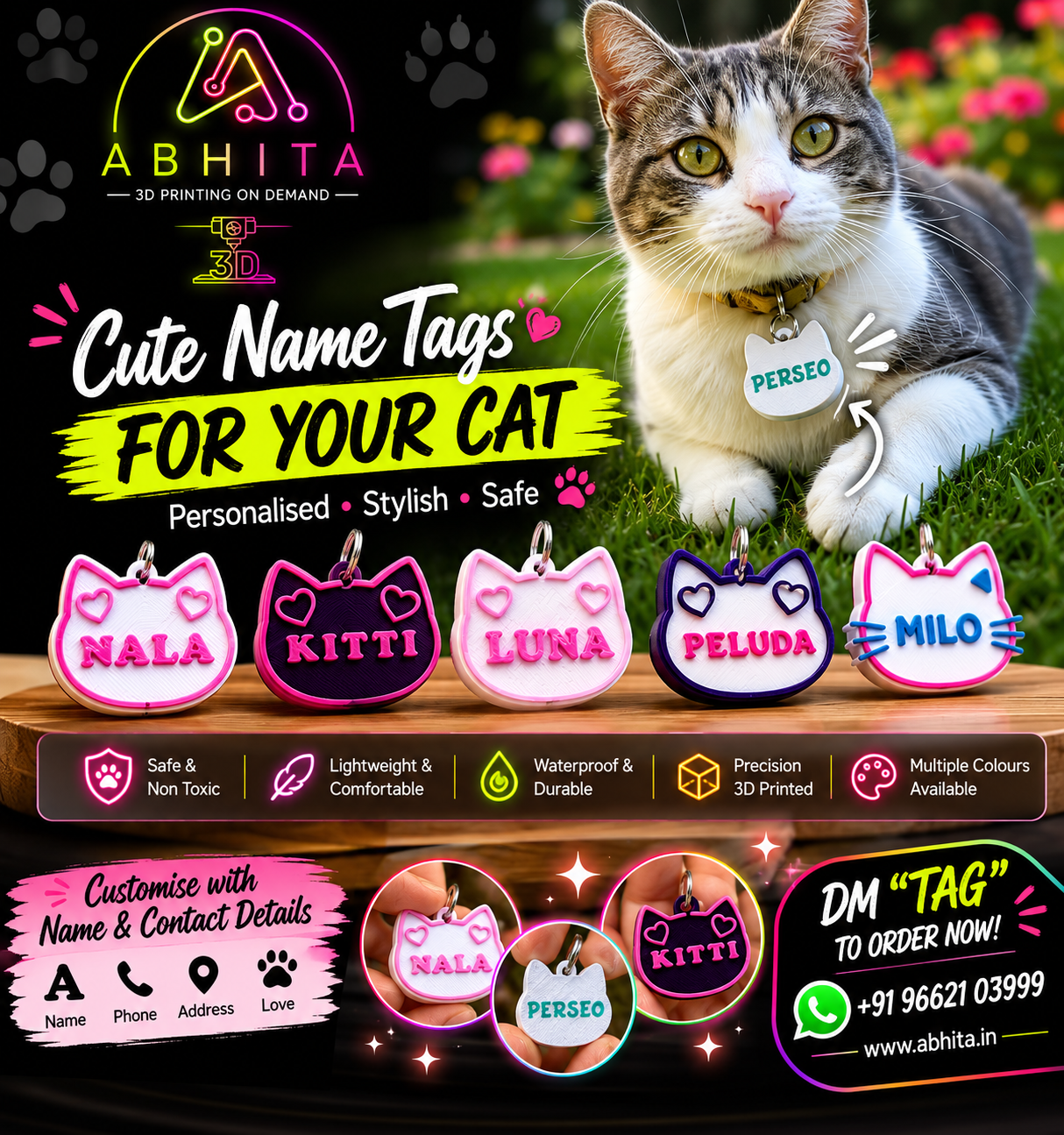 Custom Pet Name Tag – Personalised for Dogs & Cats