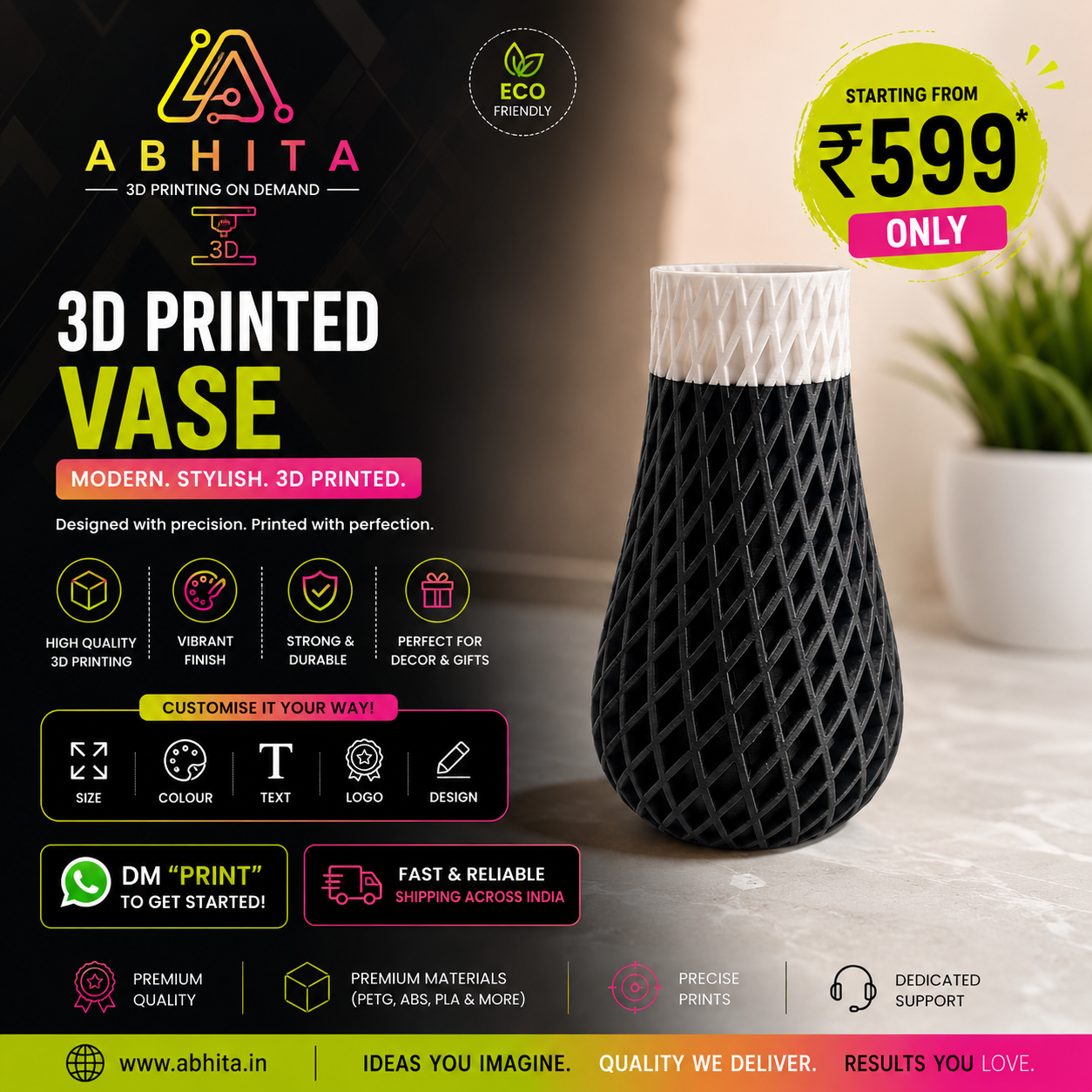 Dual Colour Spiral Vase — Diamond Lattice
